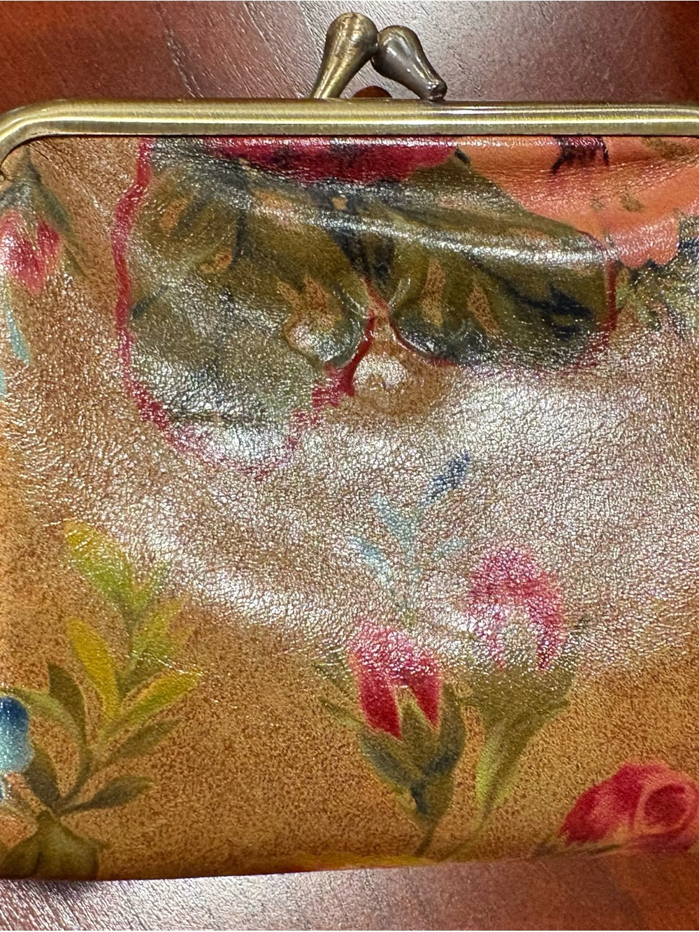 Patricia Nash vintage Floral Leather Women's kiss lock change coin purse  GUC